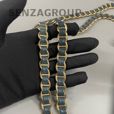 Prada Nylon Chain Shoulder Bag Blue Gold Hardware Women's Fashion