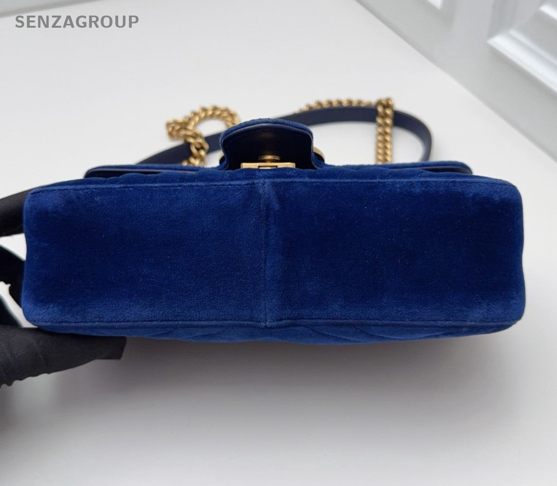 Gucci Marmont 22 Chain Shoulder Bag Crossbody Blue Gold Women Classic Fashion