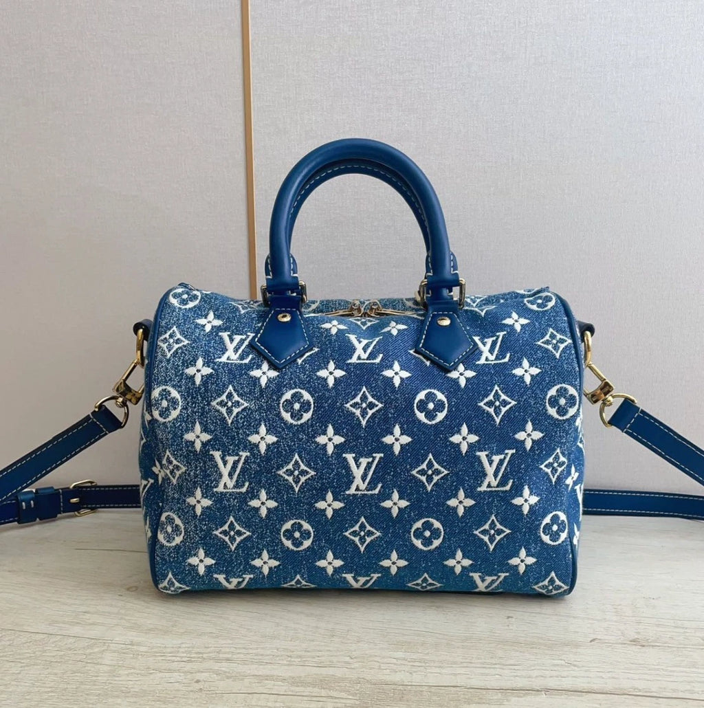 Louis Vuitton Speedy25 Denim Monogram Tote Top Handle Bag Shoulder Women