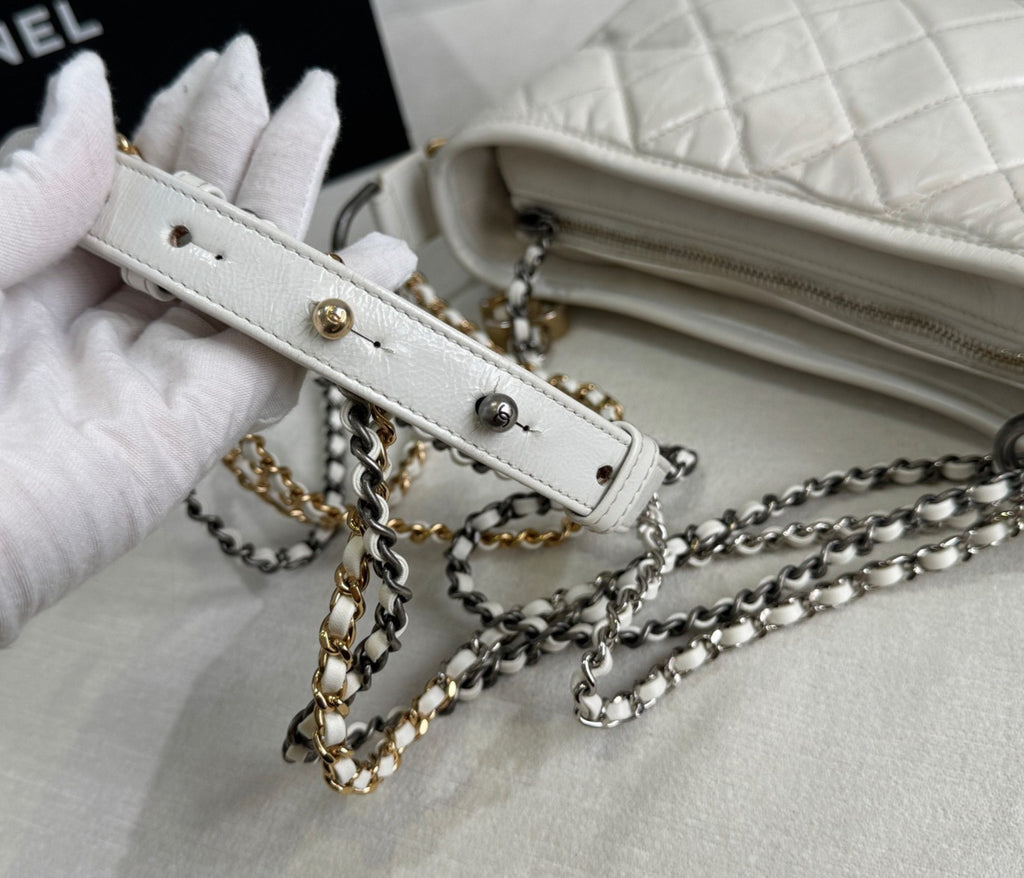 Chanel Gabrielle PM Chain Shoulder Bag Crossbody White Gold Used Women Classic