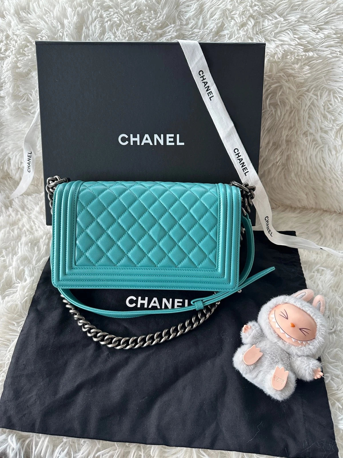 CHANEL Leboy Lambskin Turkish Blue Shoulder Crossbody For Women