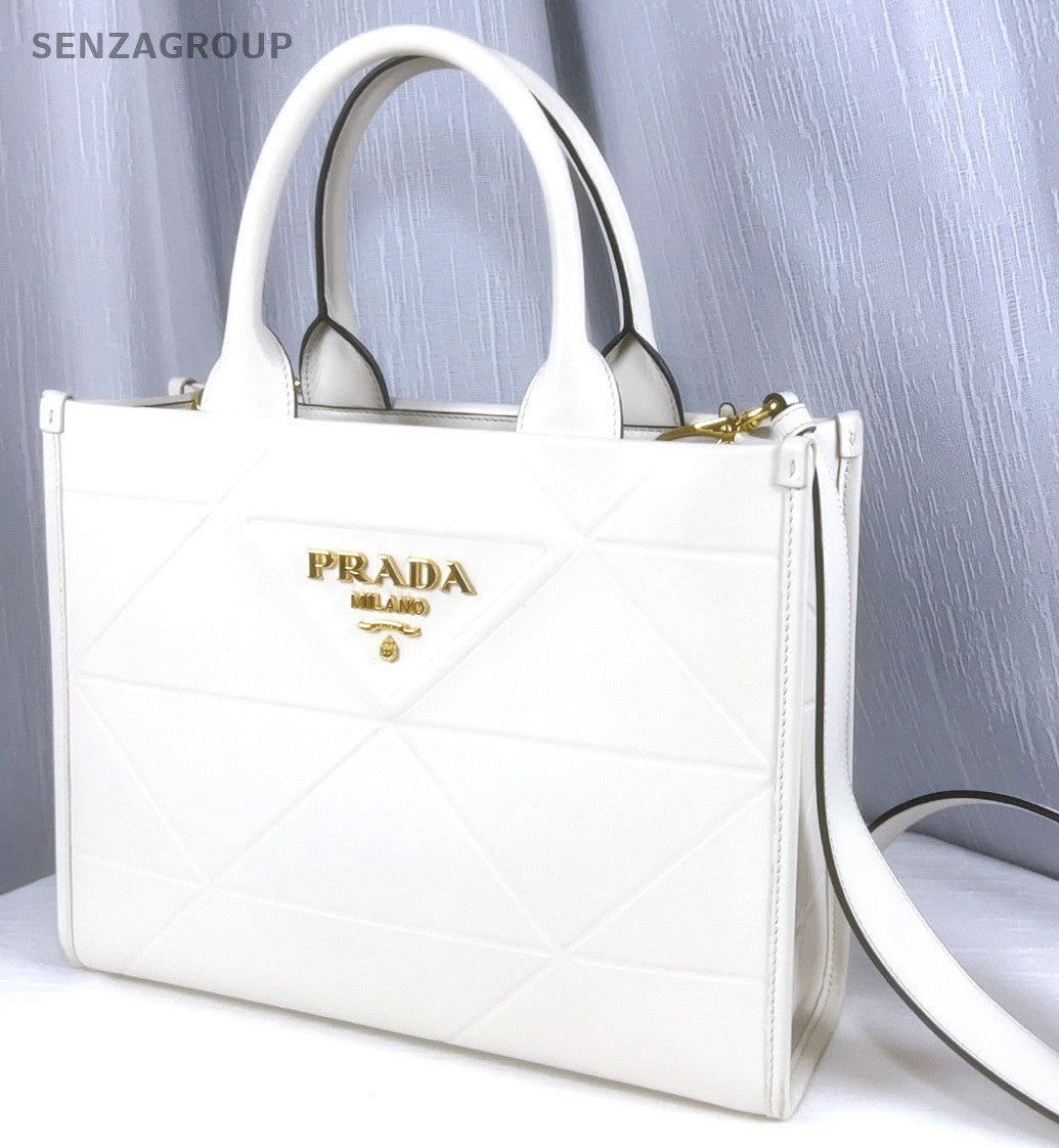 PRADA Symbole Top Handle tote Handbag White Gold Women Almost Brand NEW