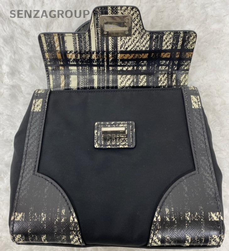 Prada Kelly 2Way Top Handle Bag Crossbody Black Silver Women Classic