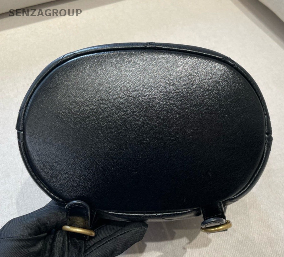 Chanel Diamond Lambskin Backpack Black Gold Used Women Classic Fashion