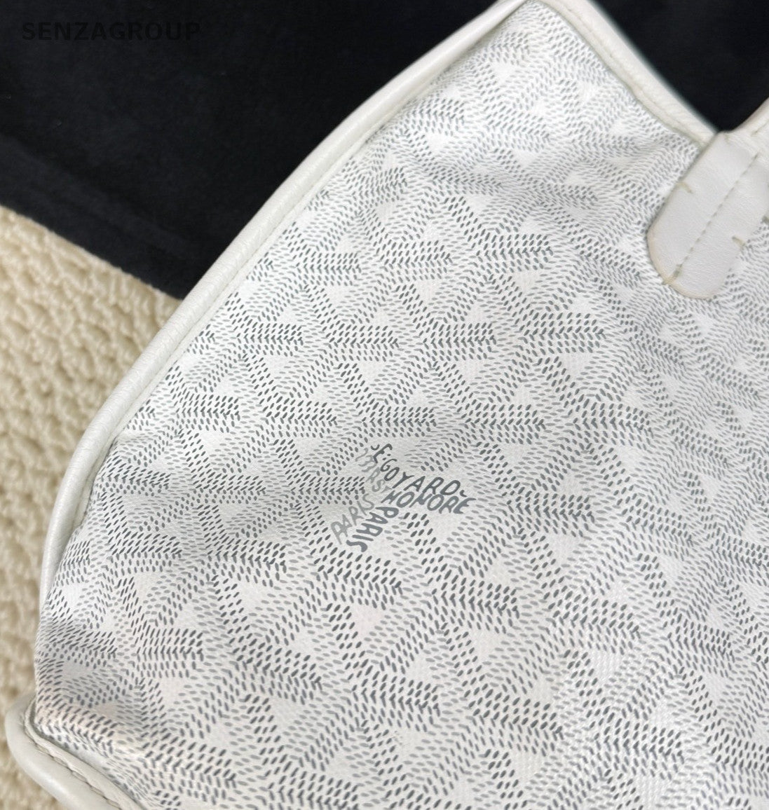 Goyard ANJOU Mini Tote Canvas Monogram Top Handle Shoulder Bag With Pouch White.