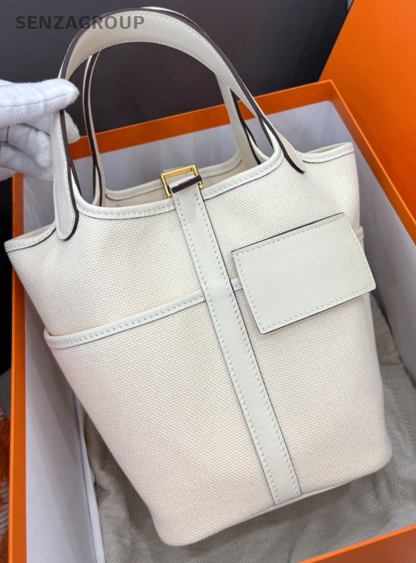 Hermes Cargo Picotin18 Top Handle Bag White Gold Used Women Classic Designer