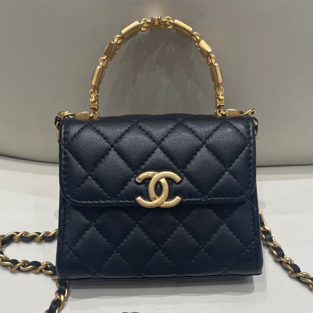 Chanel Coco Mini Black Gold Quilted Chain Shoulder Bag - Women's Fashion