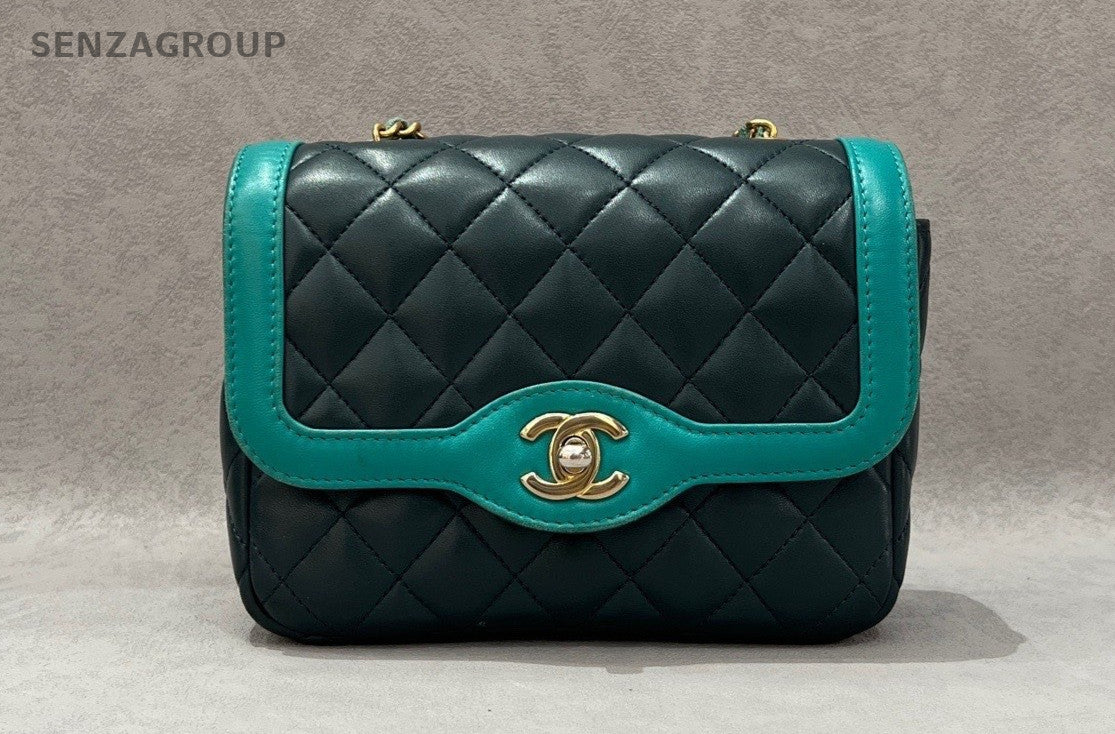 CHANEL Classic Flap Turquoise and navy blue combination Chain Shoulder bag Women
