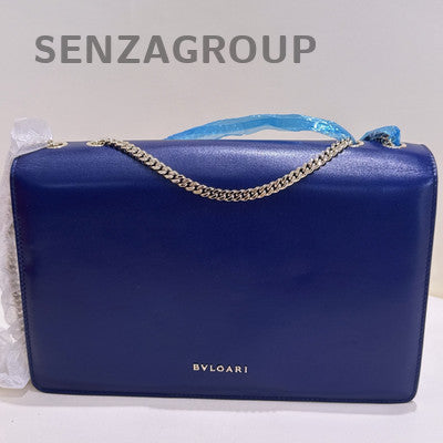 Bvlgari Blue Gold Accordion Chain Shoulder Bag Medium Size Women Fashion