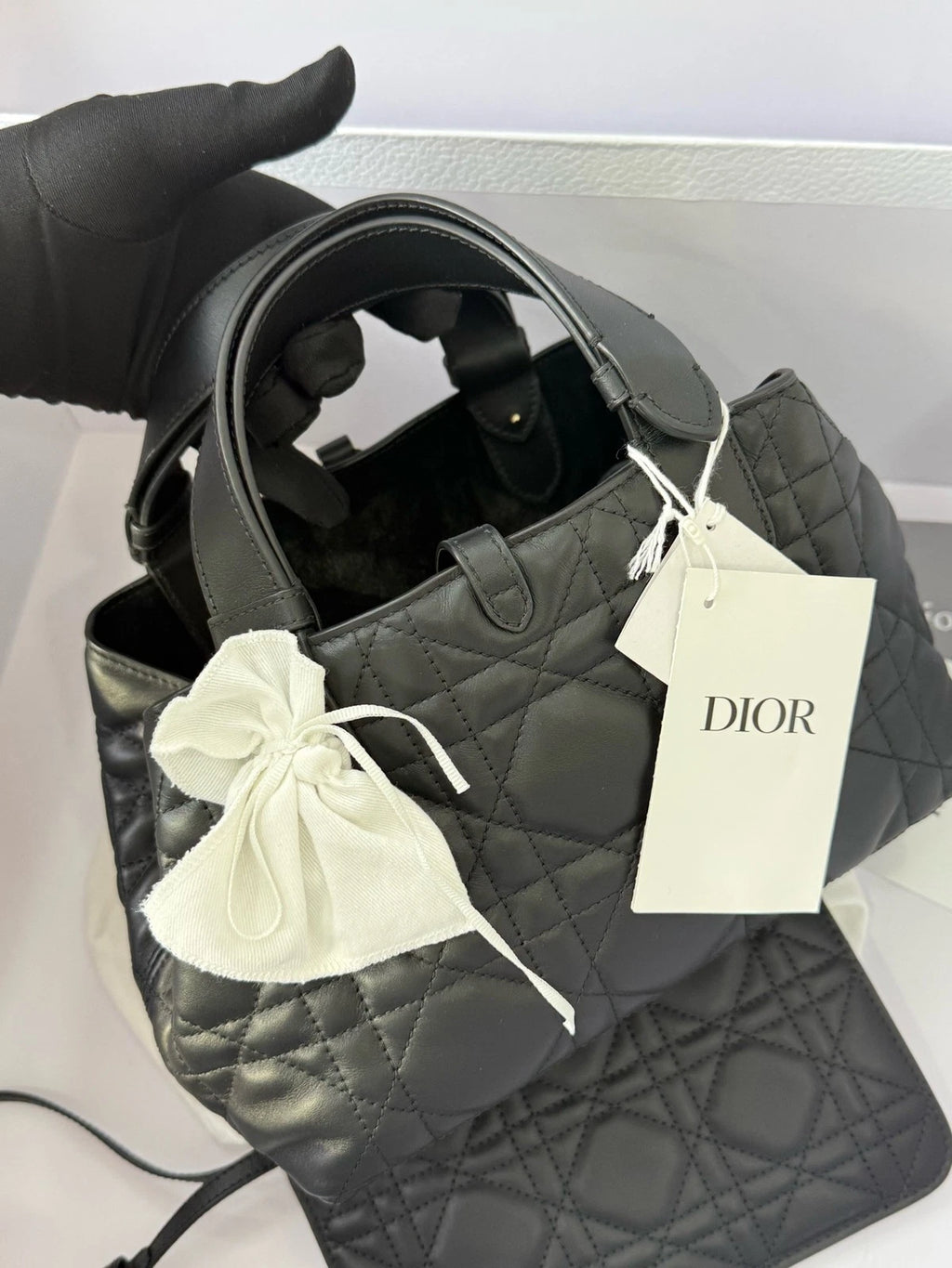 Dior Toujours Small Black Gold Leather Tote Bag For Women
