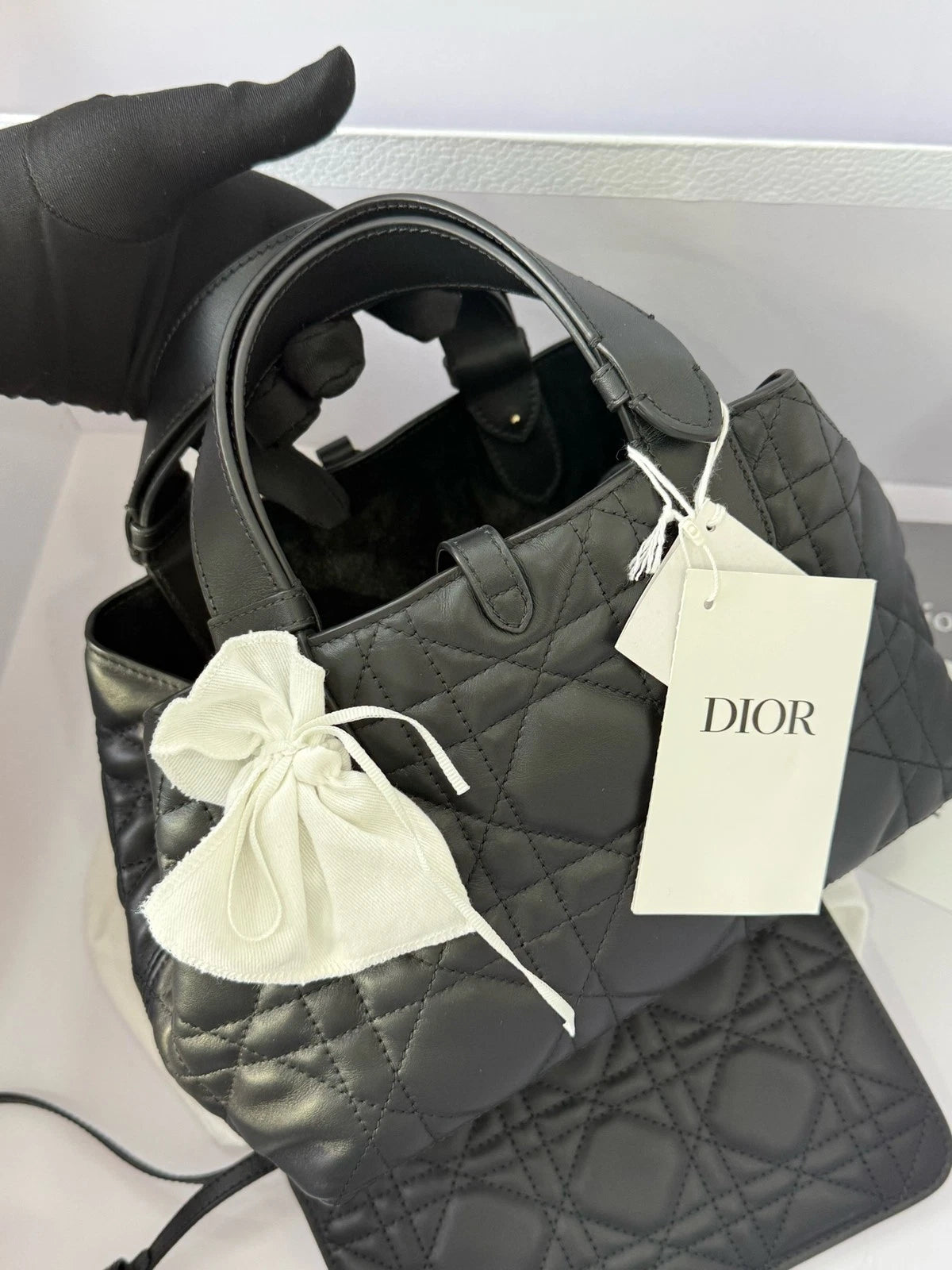 Dior Toujours Small Black Gold Leather Tote Bag For Women