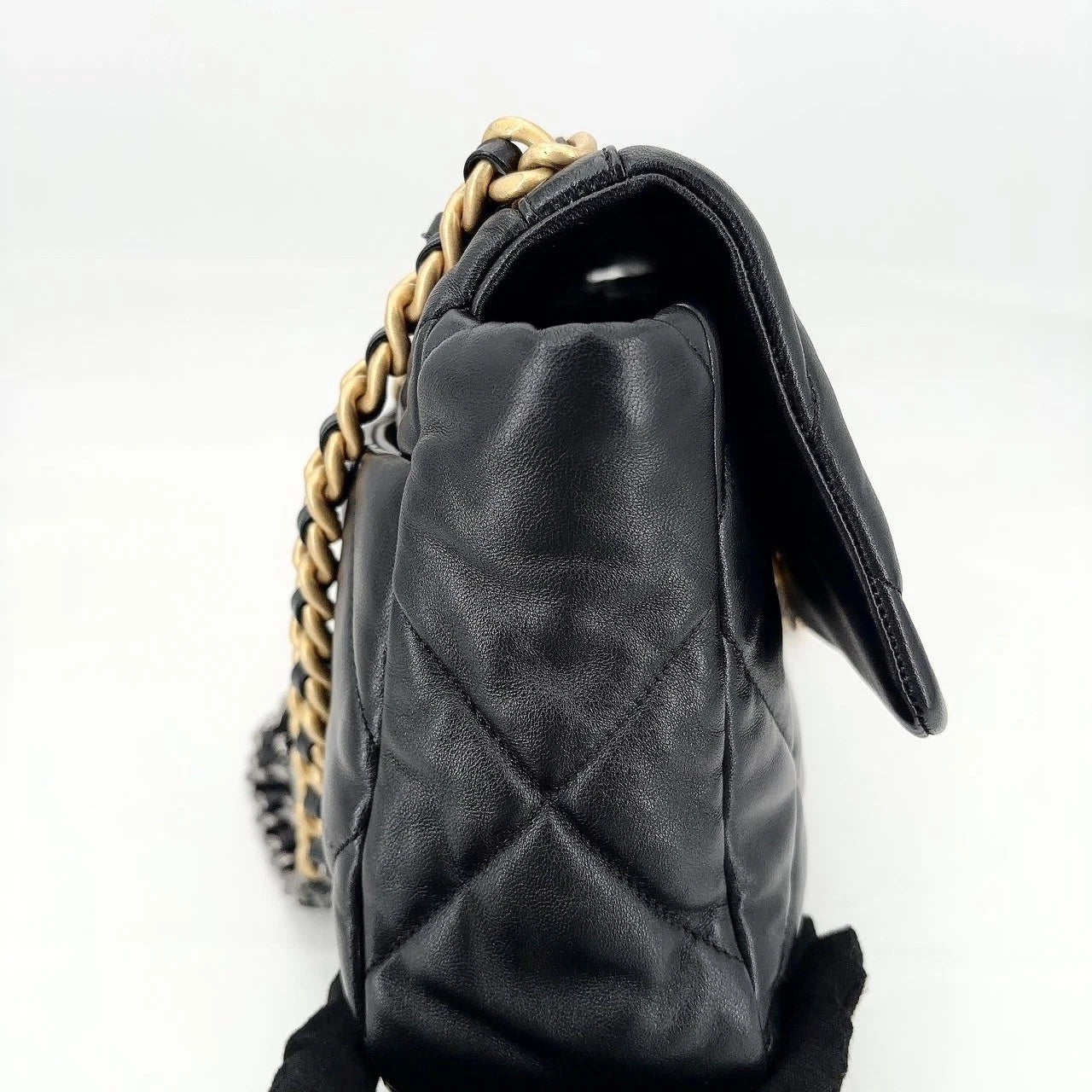 New CHANEL 19 Lamskin Black Gold Medium Shoulder Bag For Women