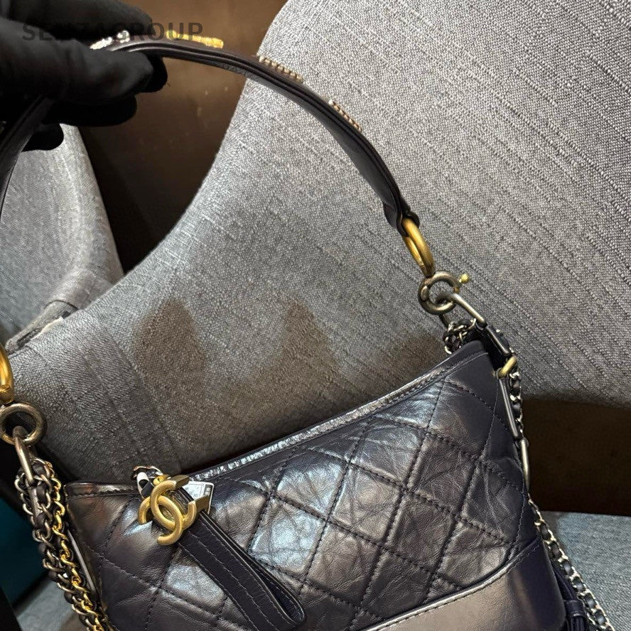 Chanel Gabrielle Blue Gold Chain Shoulder Crossbody Bag Women