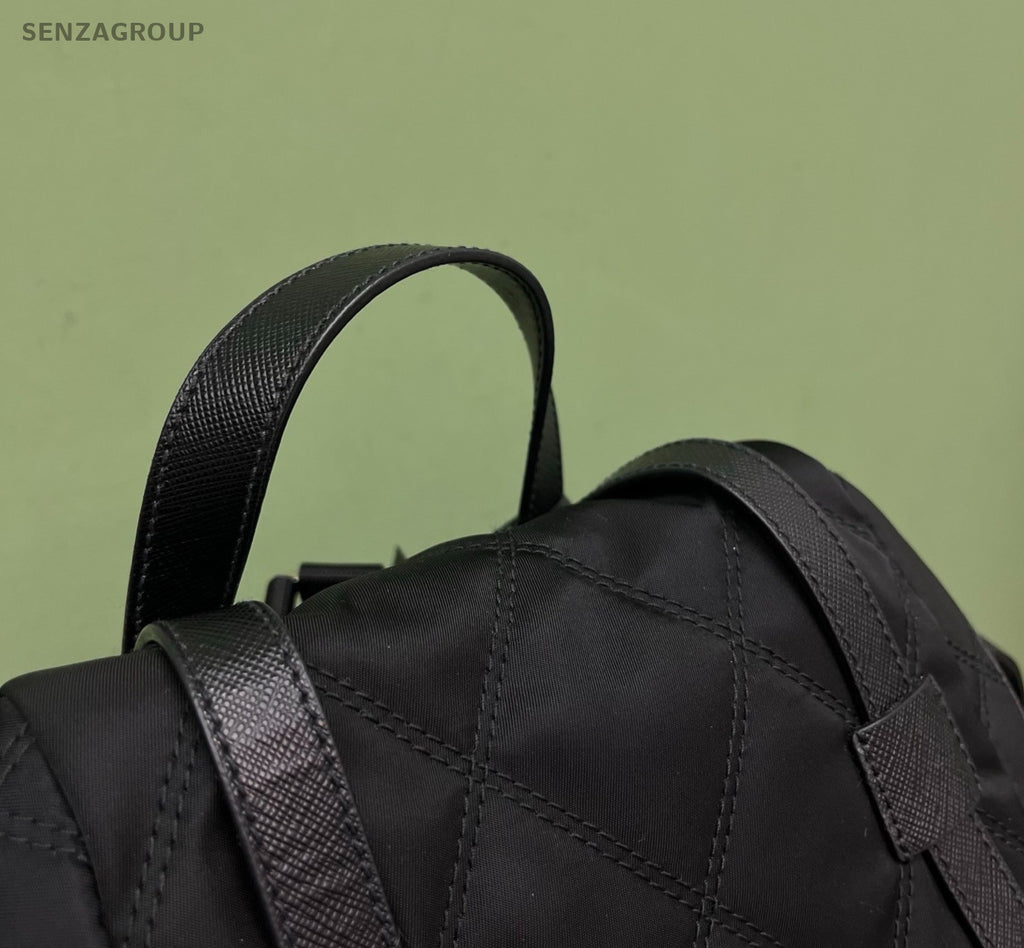 Prada Quilted Faux Fur Backpack Black Silver Unisex Adults Classic