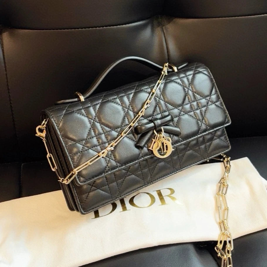 Christian Dior Miss Dior WOC Top Handle Bag Crossbody Black Gold Women Classic