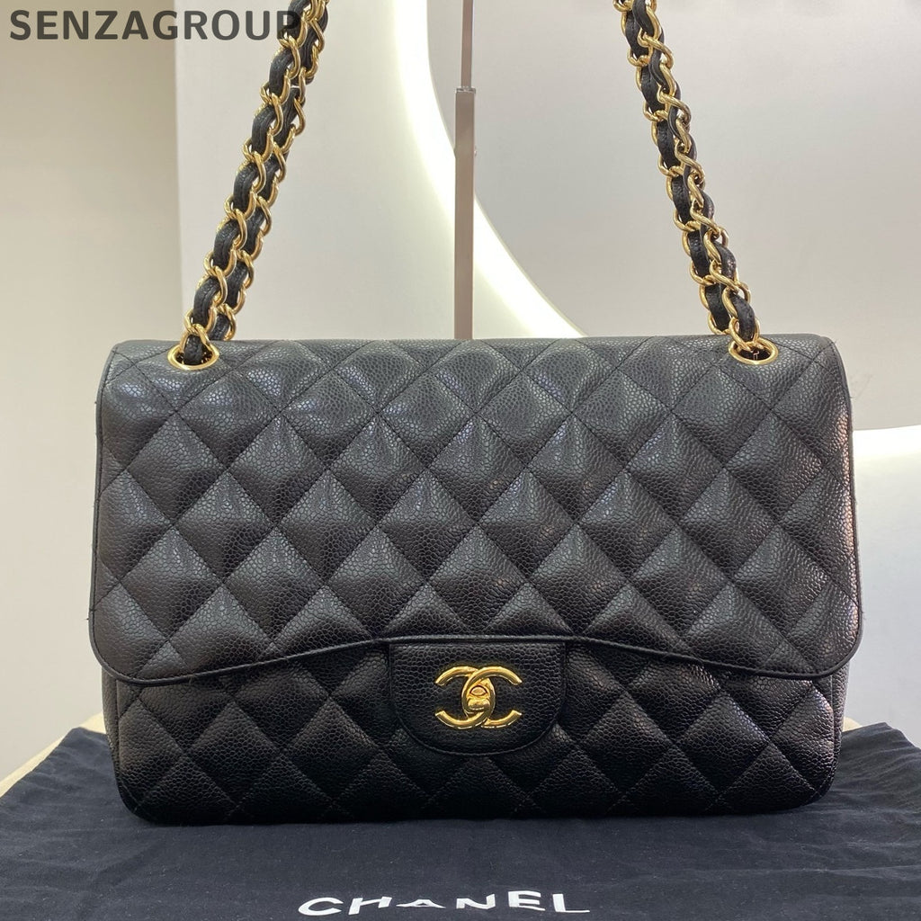 Chanel Classic Flap Black Gold Jumbo Chain Shoulder Bag Quilted