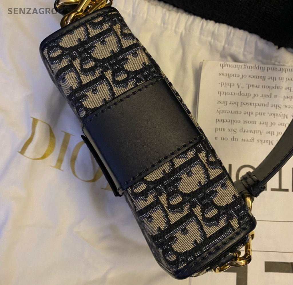 Christian Dior Montaigne Mini Box Shoulder Bag Blue Gold Used Women Classic