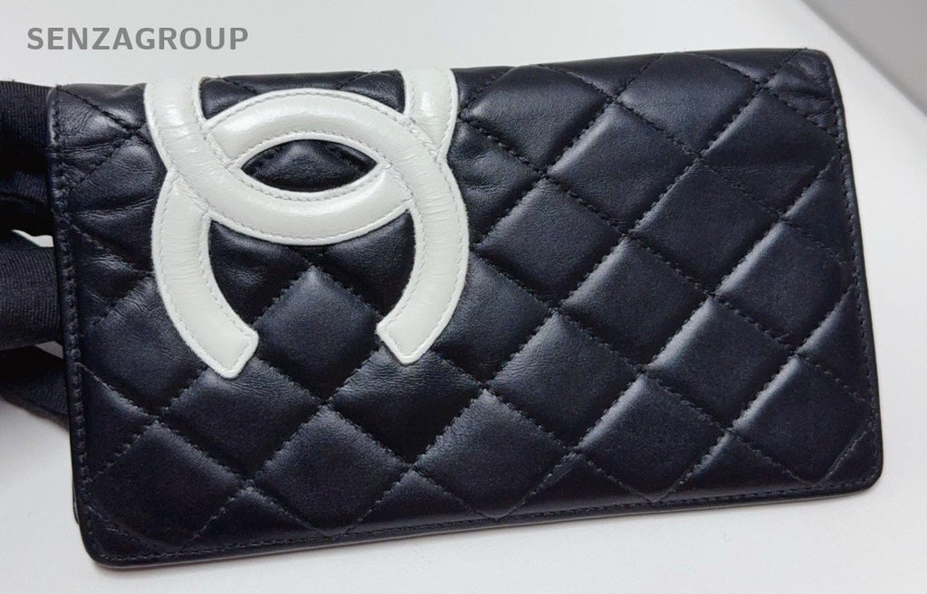 CHANEL Cambon Diamond Clutch Wallet Black White Women