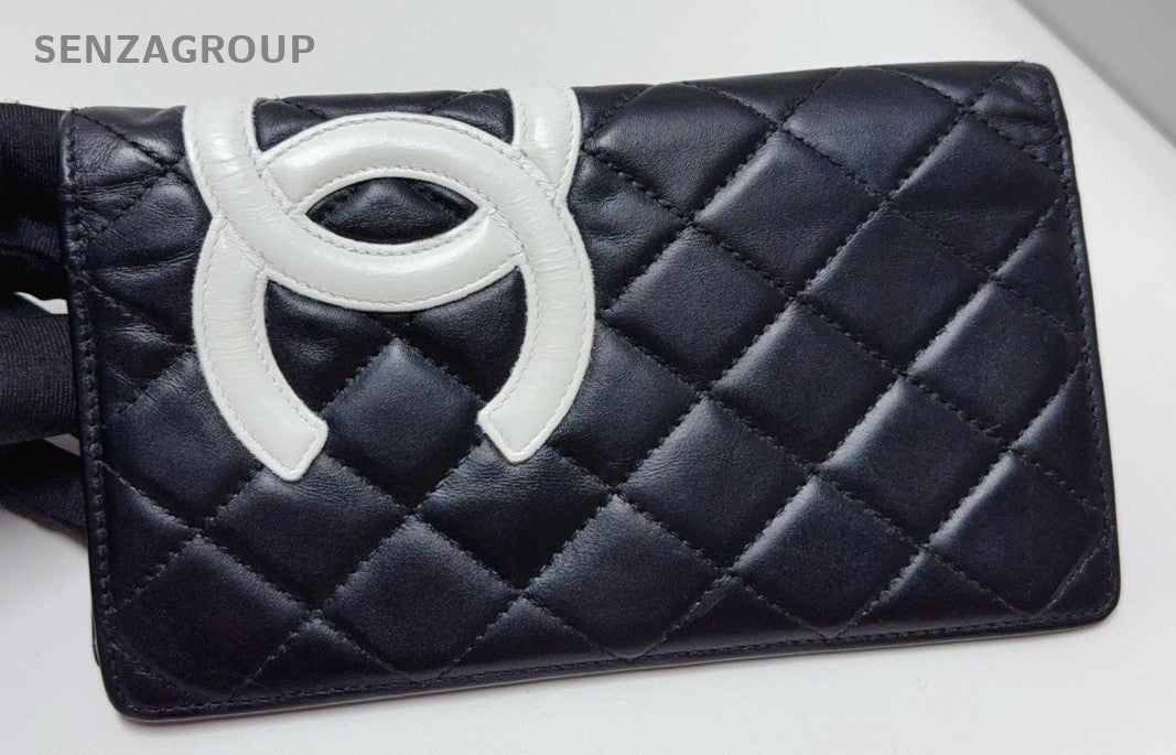 CHANEL Cambon Diamond Clutch Wallet Black White Women