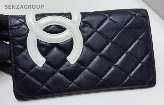 CHANEL Cambon Diamond Clutch Wallet Black White Women