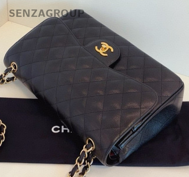 Chanel Classic Flap Jumbo Chain Shoulder Bag Crossbody Black Gold Women Fashion