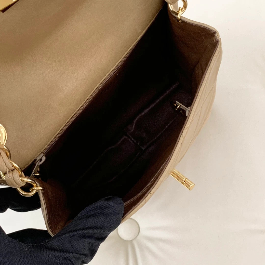 Chanel Vintage Lambskin Chain Camera Bag Crossbody Bag Beige Women S