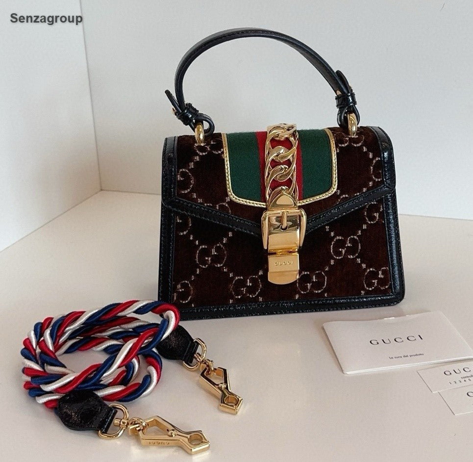 Gucci Sylvie 2Way Top Handle Bag Crossbody Brown Gold Used Women Classic