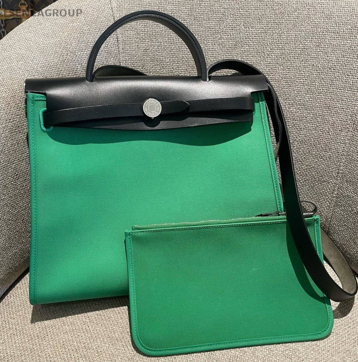 Hermes Herbag31 Top Handle Bag Crossbody Green Silver Women Classic