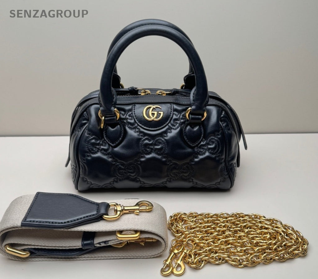 Gucci Matelasse Mini Boston Top Handle SHoulder Crossbody Bag Black Women