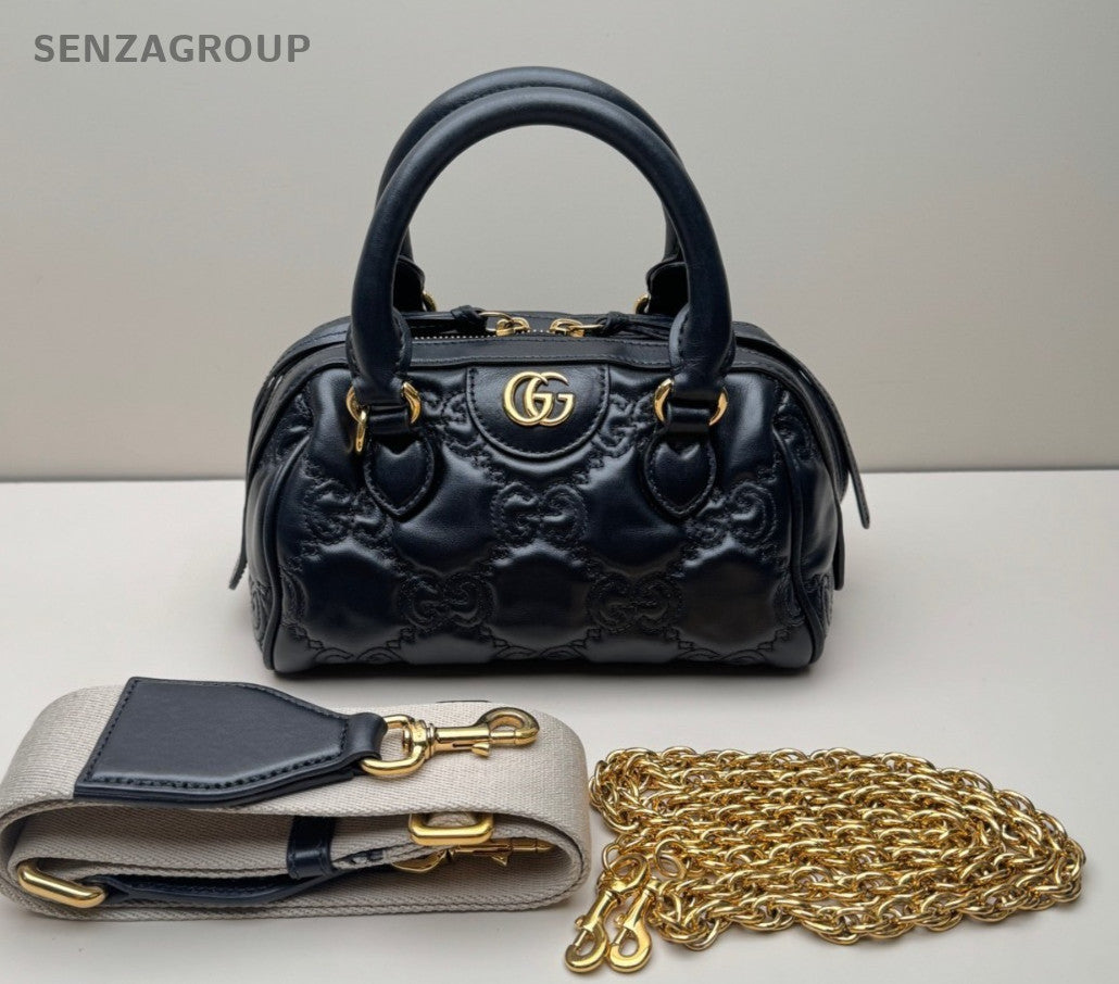 Gucci Matelasse Mini Boston Top Handle SHoulder Crossbody Bag Black Women