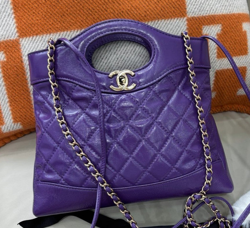 Chanel 31Bag Chain Diamond Shoulder Bag Purple Gold Used Women Classic Fashion