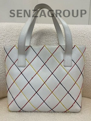 Chanel Vivienne Handbag White Gold Women Classic Quilted Pattern