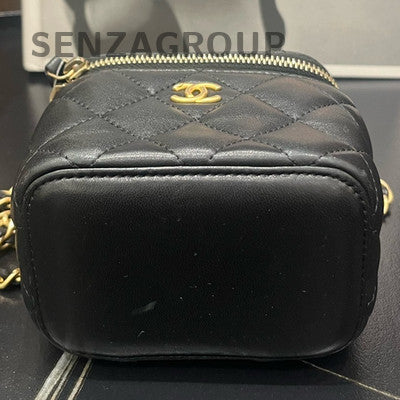 Chanel Classic Black Gold Quilted Small Flap Bag with Ball Chain