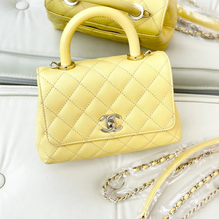 Chanel Coco Handle Mini Calfskin Top Handle Chain Crossbody Yellow Gold S
