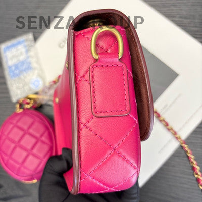 Chanel Quilted 2Way Chain Shoulder Crossbody Bag Red Gold Hardware Classic