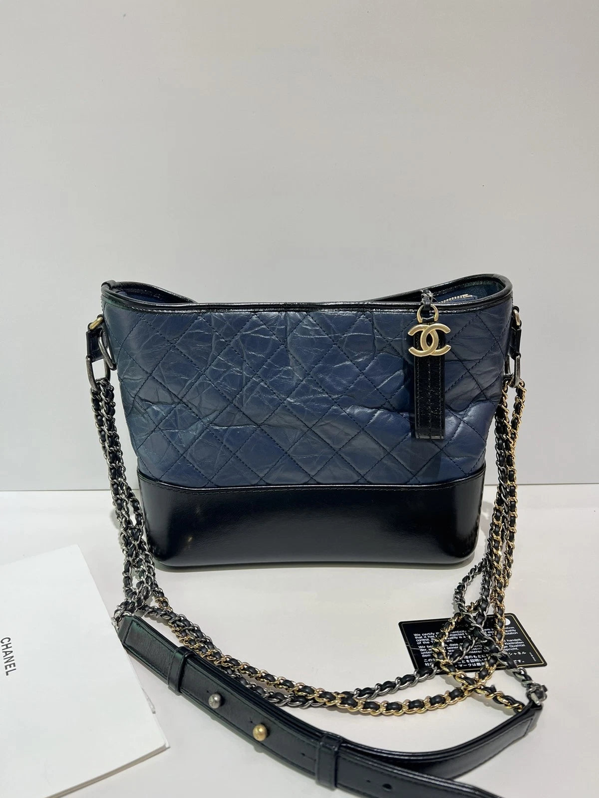CHANEL Blue Black Medium Shoulder Bag For Women