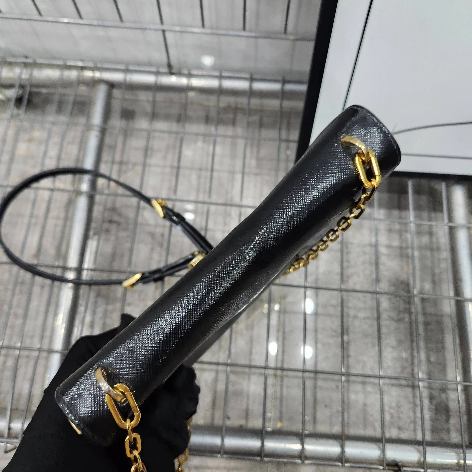 PRADA Black Gold Crossbody Shoulder Bag For Women