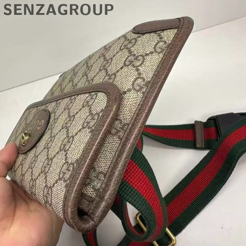 GUCCI Tiger Head Waist Bag Monogram Crossbody Unisex Classic Brown
