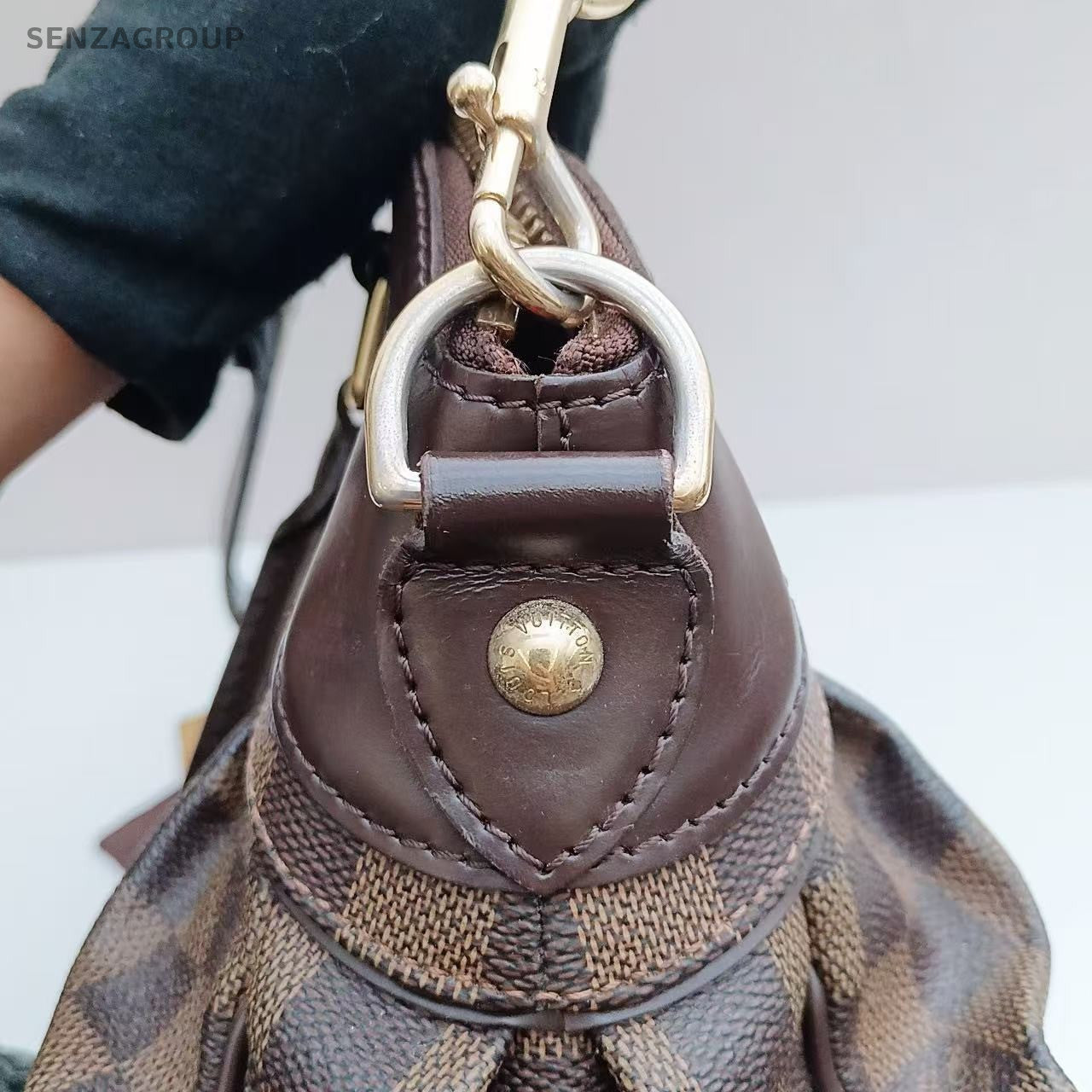 Louis Vuitton Trevi Damier Ebene Top Handle Shoulder Tote Brown Women Classic