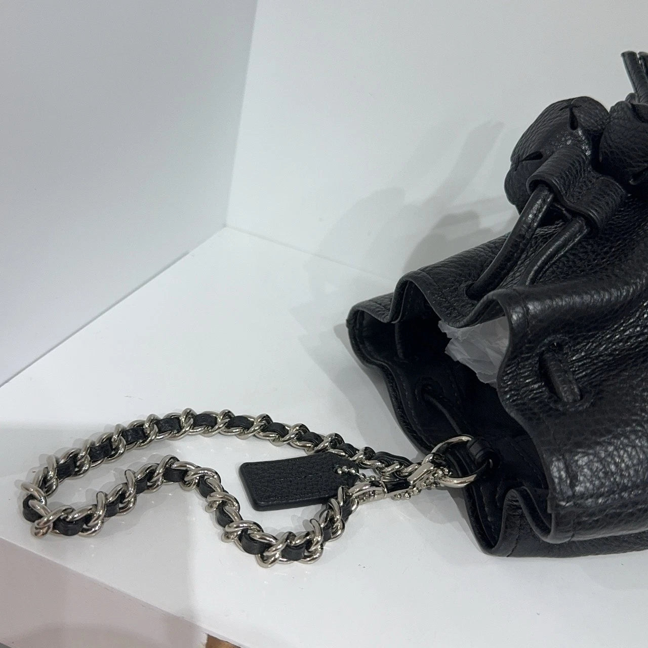 Coach Petal 14 Black Leather Starry Rivet Handbag For Women