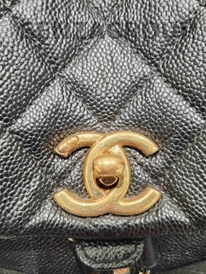 Chanel Duma Backpack Medium Black Gold Calfskin Leather Classic Women's