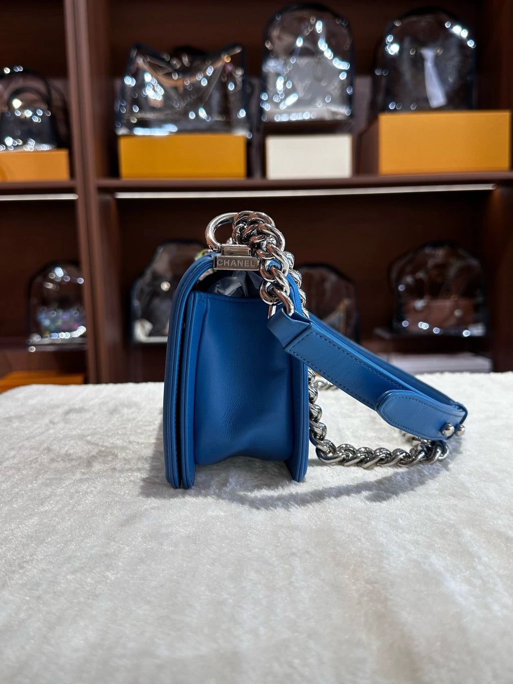 CHANEL Blue Leather LeBoy Small Shoulder Bag for Women
