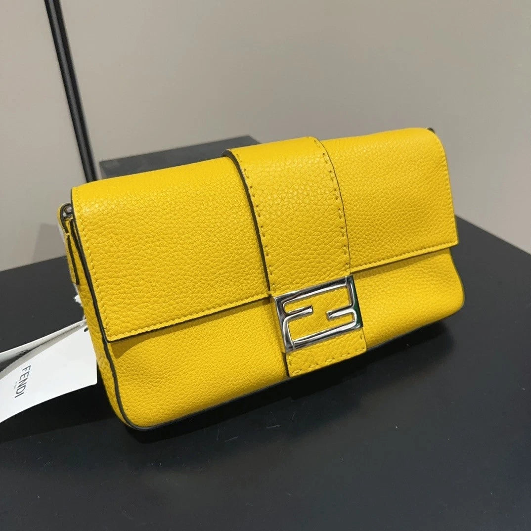 FENDI Baguette Silver Logo Leather Shoulder Crossbody For Women