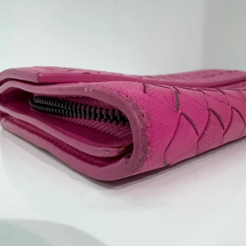 Bottega Veneta Woven Lambskin Snap Flap Long Wallet For Women Pink