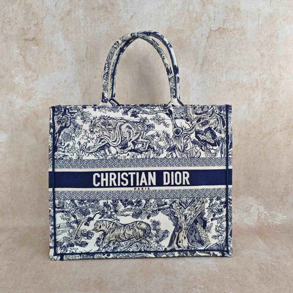Authentic Dior Canvas Embroidered Large Tote Handbag For Women