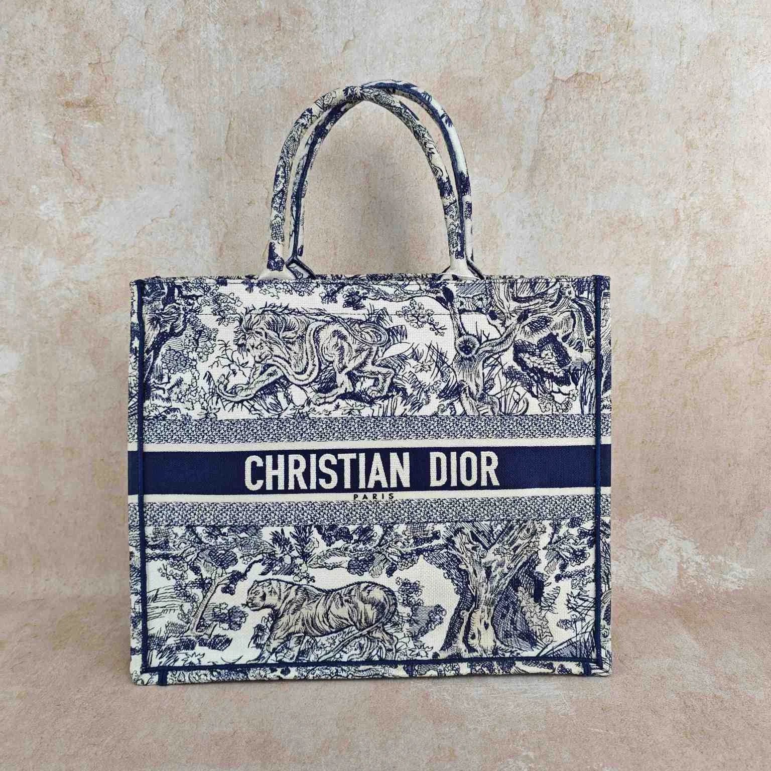 Authentic Dior Canvas Embroidered Large Tote Handbag For Women