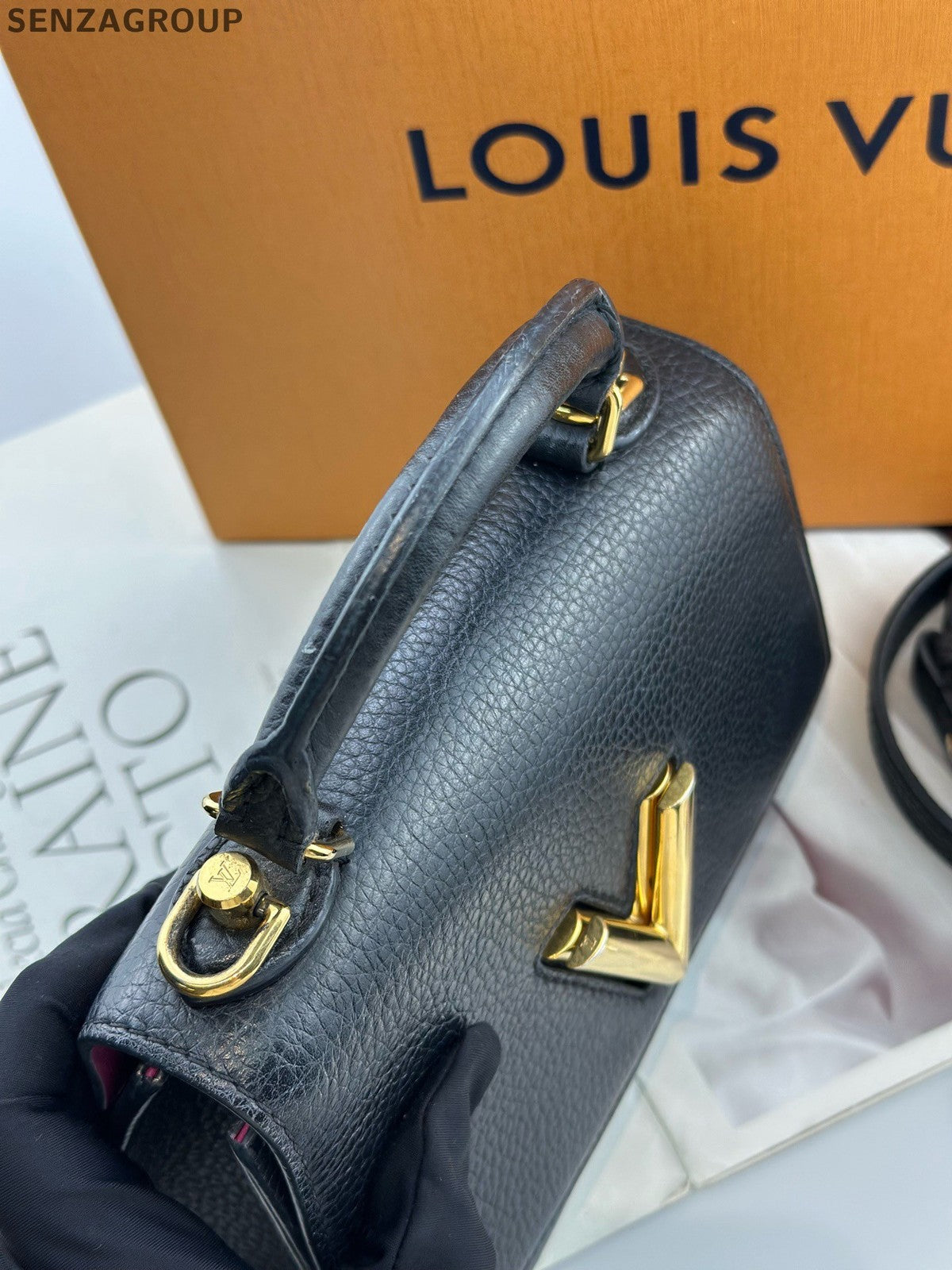Louis Vuitton Twist PM Top Handle Crossbody Black Gold Women Classic