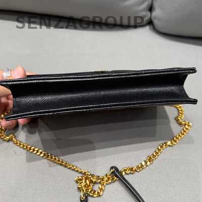 Saint Laurent Envelope Chain Shoulder Bag Black Gold Women's Classic Fashion
