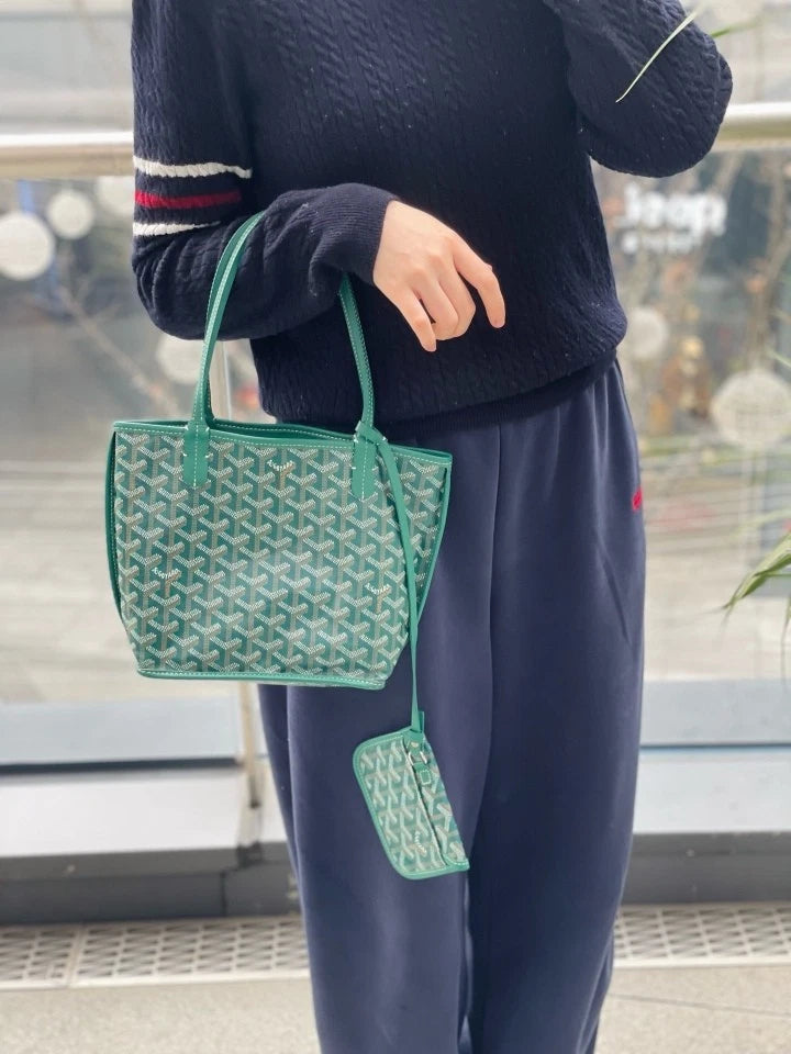 Goyard Anjou Green Mini Canvas Tote Shoulder Bag Excellent