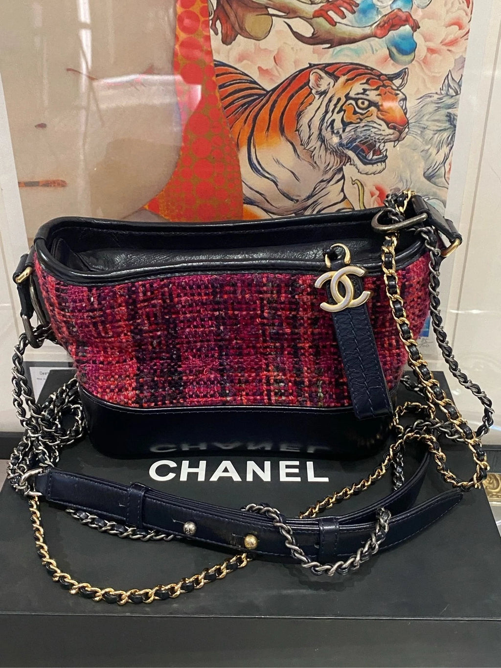 CHANEL Limited Tweed Woven Small Shoulder Bag Black Pink Women